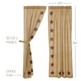 thumbnail image 5 of Burlap Natural with Burgundy Stars Primitive 84"x40" Panel Pair Tan Rod Pocket Stenciled Cotton Tie Back(s) Window Curtains, 5 of 5