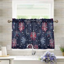 Yayeee Kitchen Curtains Light Filtering 27"x24" Rod Pocket Short Cafe Window Panel, Red and Blue Fireworks Pattern