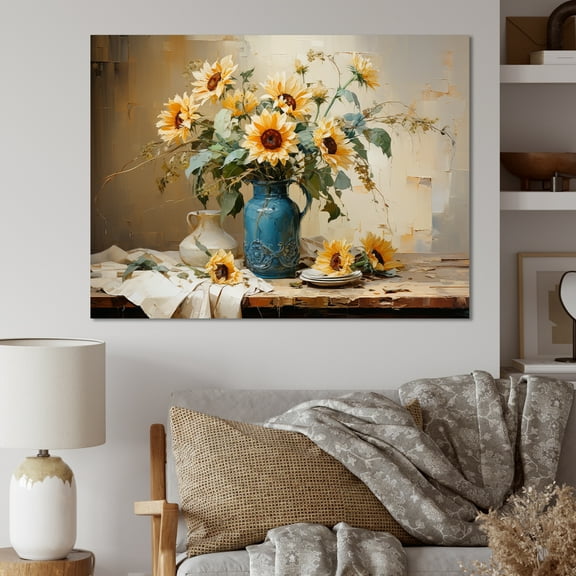 Designart "Rustic Blue Sunflower Display I" Sunflowers Wall Art Prints