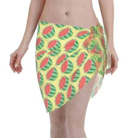 Qekee Summer Watermelon Women s Short Sarongs Cover Ups Sheer Bikini Wraps for Swimwear