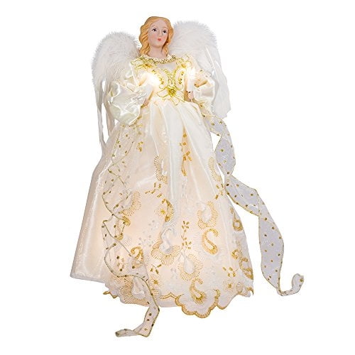 Decoración para árbol de Navidad Kurt S. Adler diseño de ángel dorado 35 cm con 10 luces