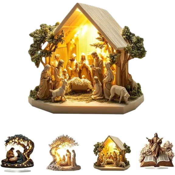 Newborn Flat Christmas Scene Desktop Decoration, Christmas Nativity Scene Decorative Figurine, Nativity House Figurines, Acrylic Tabletop Decorations for Home, Church, Christmas Holiday (1Pc)