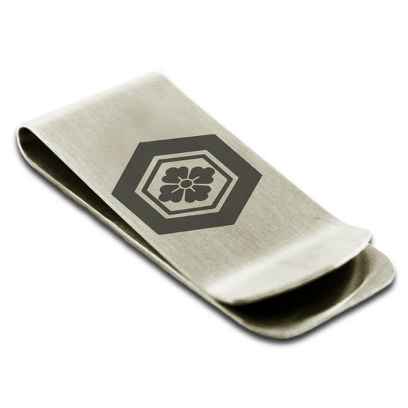 Stainless Steel Naoe Samurai Crest Engraved Money Clip Credit Card Holder
