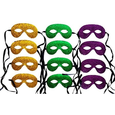 Playscene 12 Mardi Gras Costume Masks for Adults and Children (Party Packs!) (Glitter Tie)