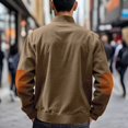 thumbnail image 4 of Men's Vintage Corduroy Baseball Jacket - Stand Collar Zip-Up Colorblock Loose-Fit, Brown, XL, 4 of 7