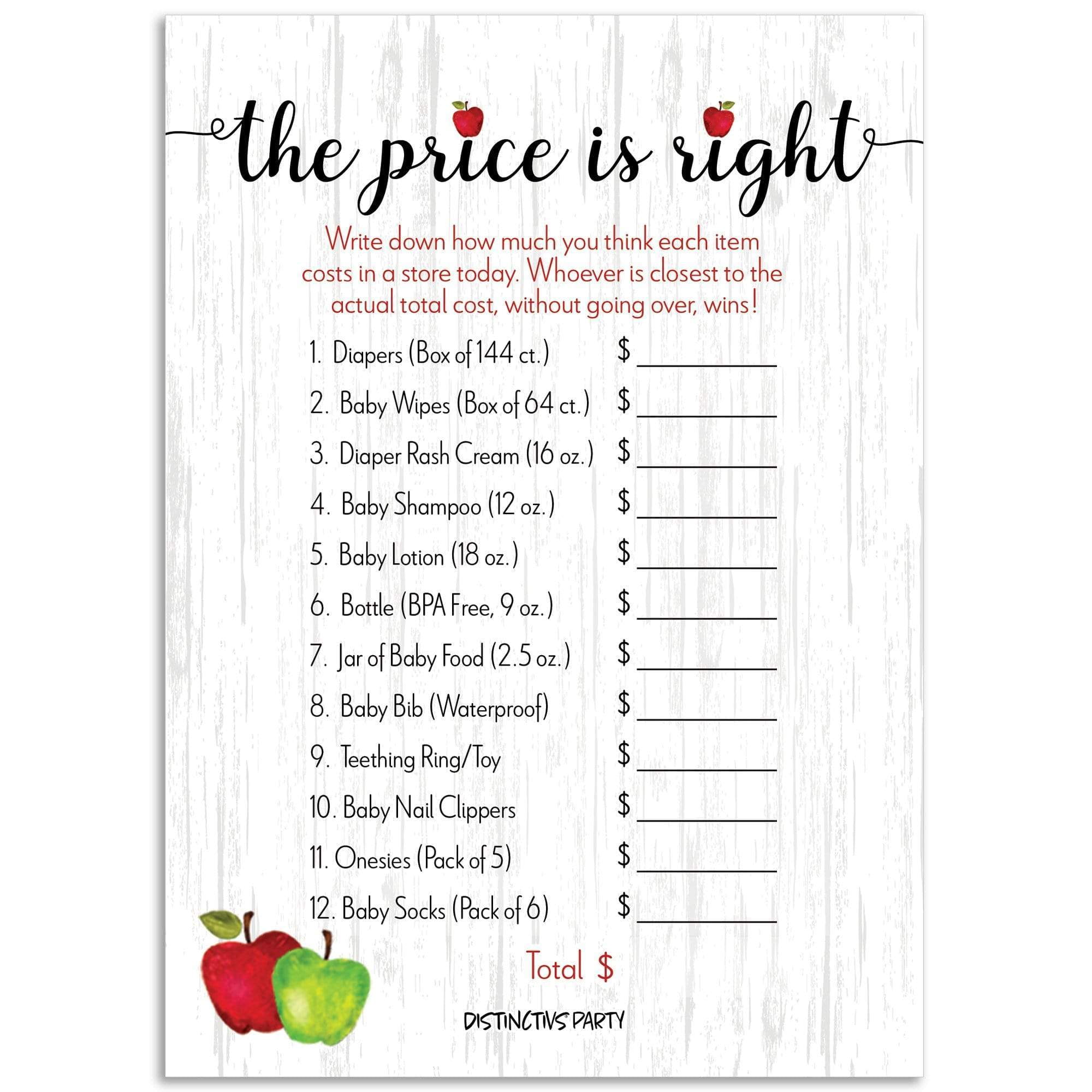 Apple Farmhouse Price is Right Baby Shower Game Cards- 20 Count - Distinctivs