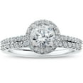 thumbnail image 1 of 1 ct Halo Vintage Round Diamond Eco Friendly Lab Created Engagement Ring Set, 1 of 4