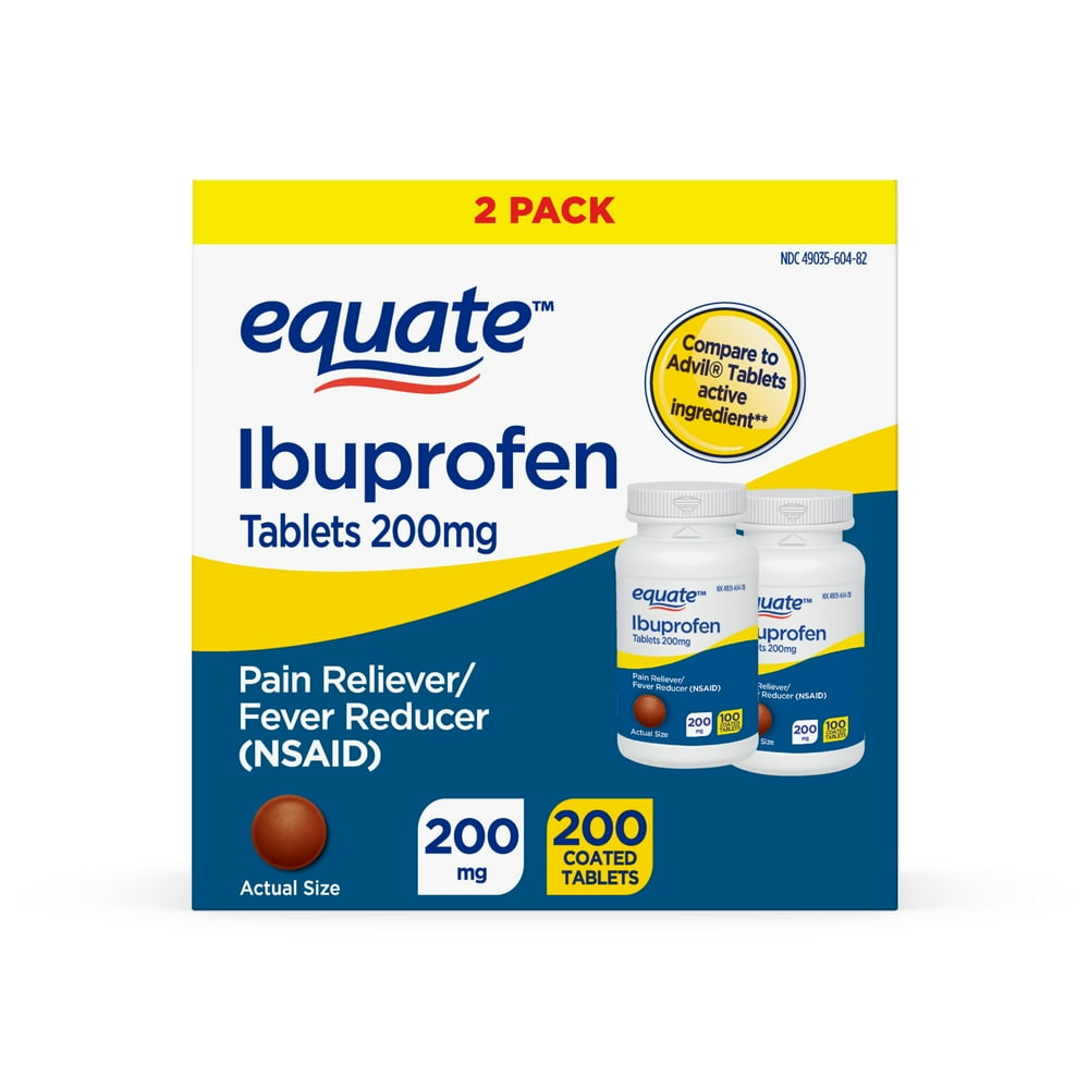 Equate Ibuprofen Tablets 200 mg, Pain Reliever/Fever Reducer, 2 pack
