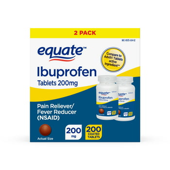 Equate Ibuprofen s 200 mg, Pain Reliever/Fever Reducer, 2 pack, 200 Count