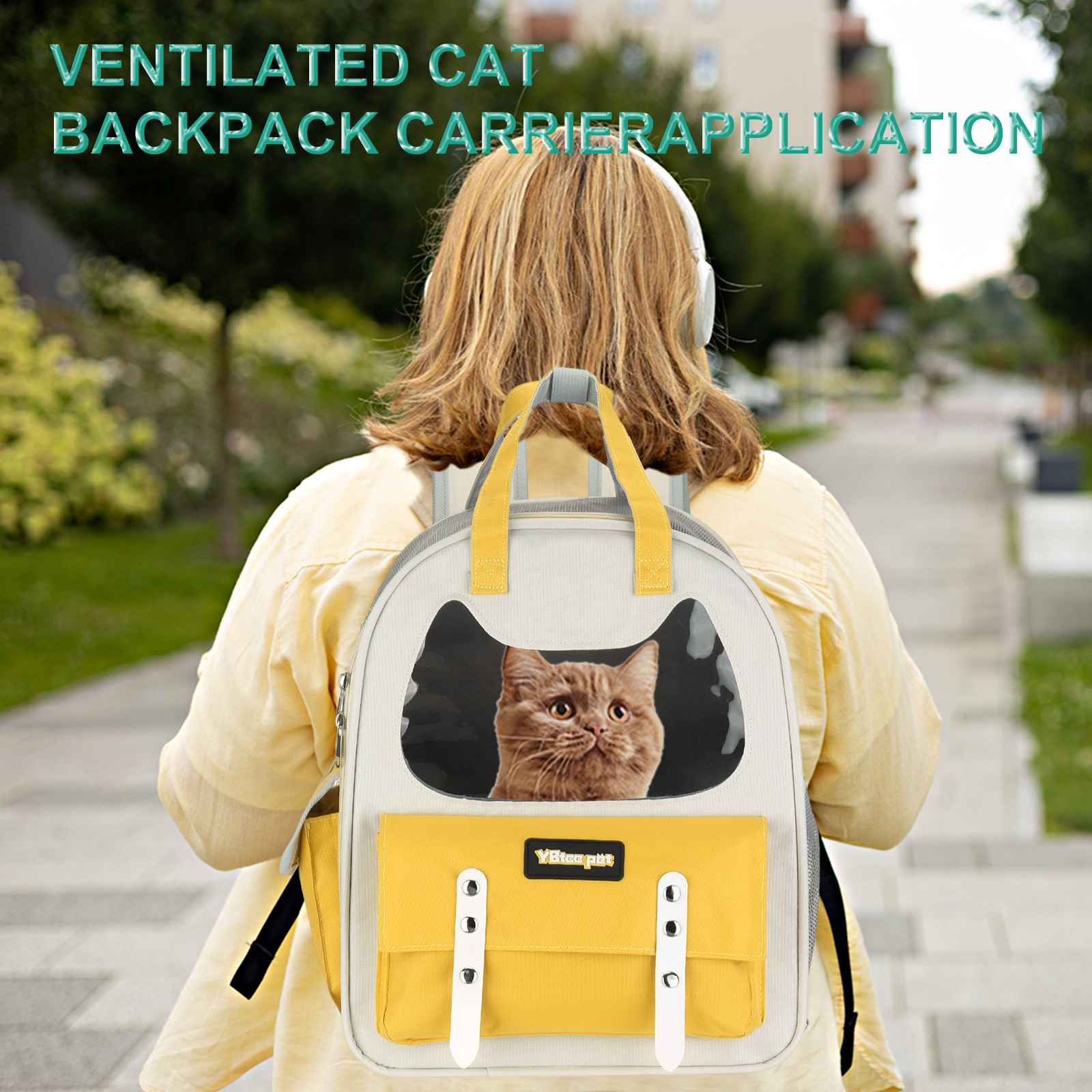 Cat Backpack Carrier, Breathable Pet Hiking Backpack Travel Bag for Cats or Small Dogs Yellow