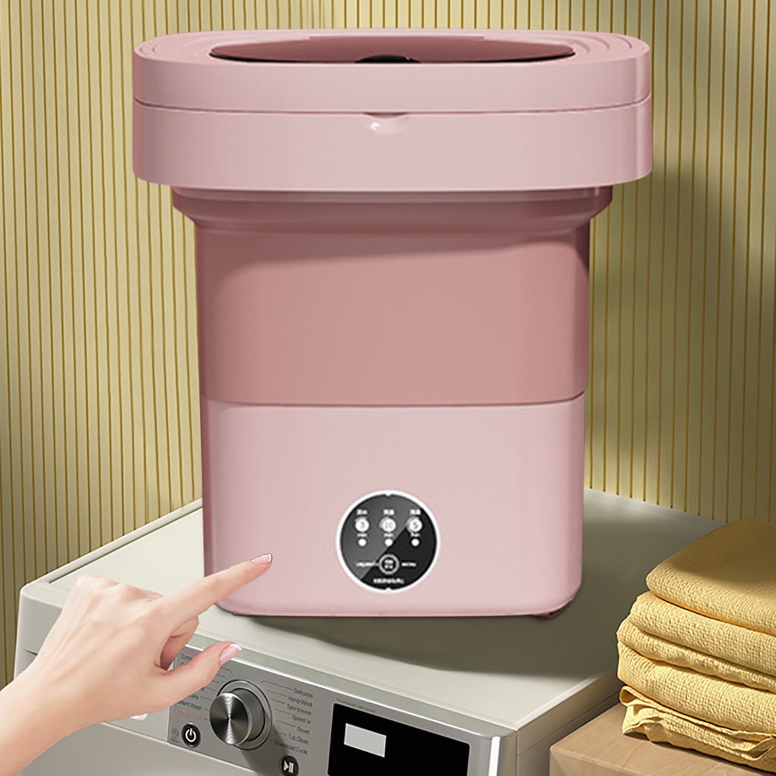 FHBVT Folding Portable Mini Washing Machine 8.5L Large Capacity 3 Intelligent Cleaning Modes Foldable Space-Saving Dehydration Function for Dormitory Travel Home Underwear Baby Clothing Washing