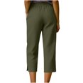 thumbnail image 4 of Miluxas Women's Summer Capri Pants High Waist Drawstring Straight Leg Pants with Pockets Summer Cotton Linen Side Slit Buttons Cropped Pants Army Green, 4 of 6