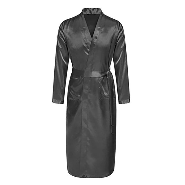 Peignoir pour Hommes Peignoir Long Uni à Manches Longues Automne Cardigan Lisse Peignoir de Chambre Homme Ete Gris m