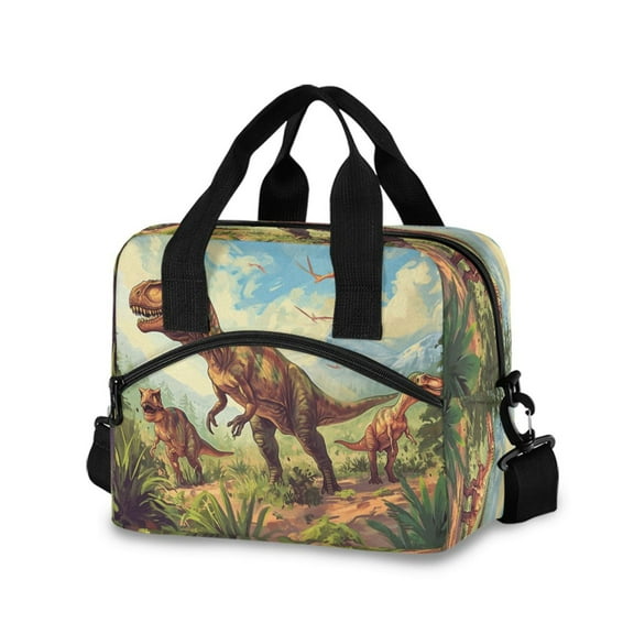 joogoo Dinosaur in Forest-a1 Insulated Lunch Bags Reusable Cooler Box with Shoulder Strap