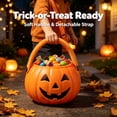 thumbnail image 6 of Aoznliie Halloween Candy Bucket, Light Up Plastic Pumpkin Trick or Treat Bucket with Shoulder Strap & Plush Handle, 6 in Foldable Reusable Candy Bowl, Orange, 6 of 8