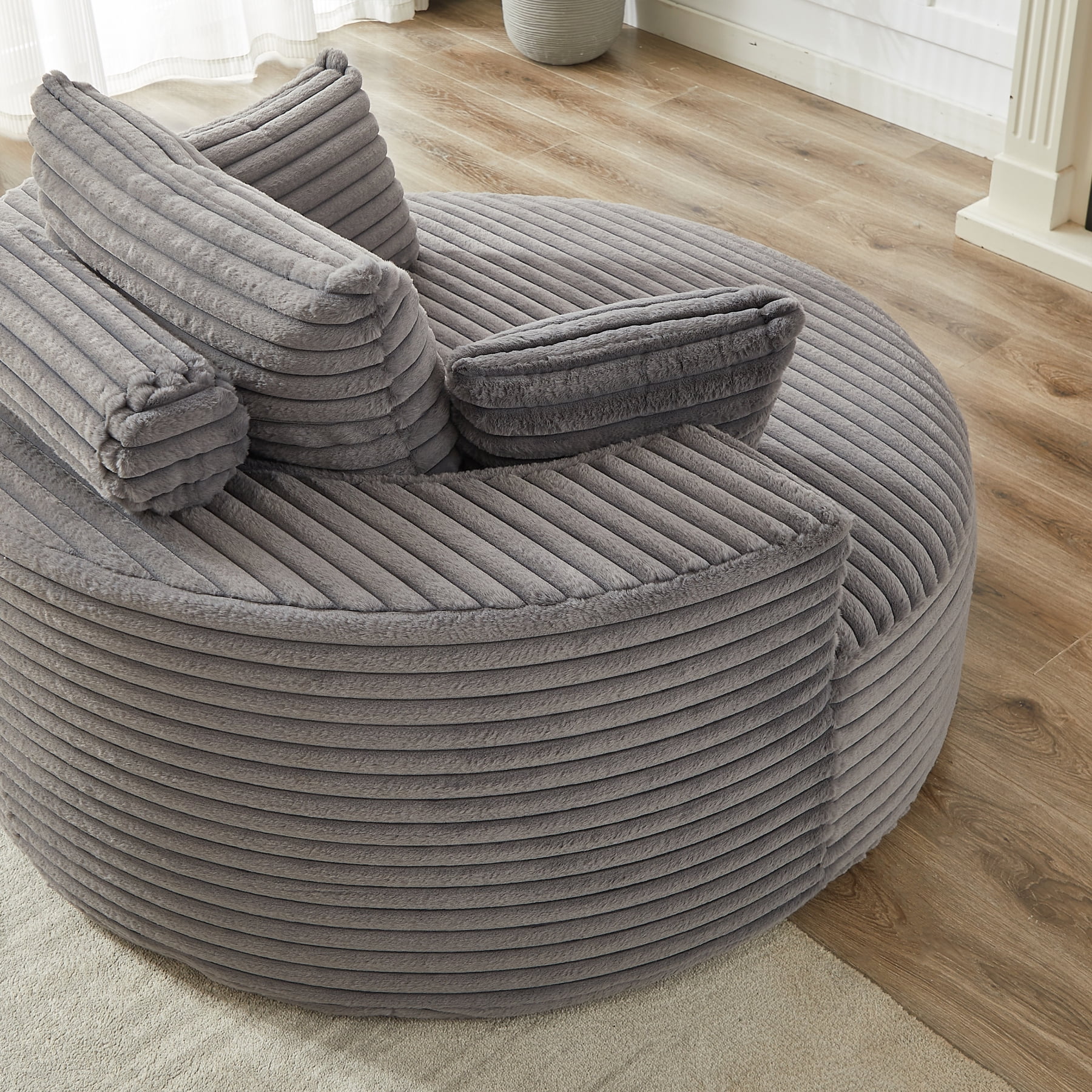 Leumius 55'' Oversized Round Chaise Longue Chair,Upholstered Corduroy Single Cloud Circle Sofa Chair with Deep Seat,Fluffy Modern Sleeper Sofa Bed for Reading,Living Room,Bedroom,