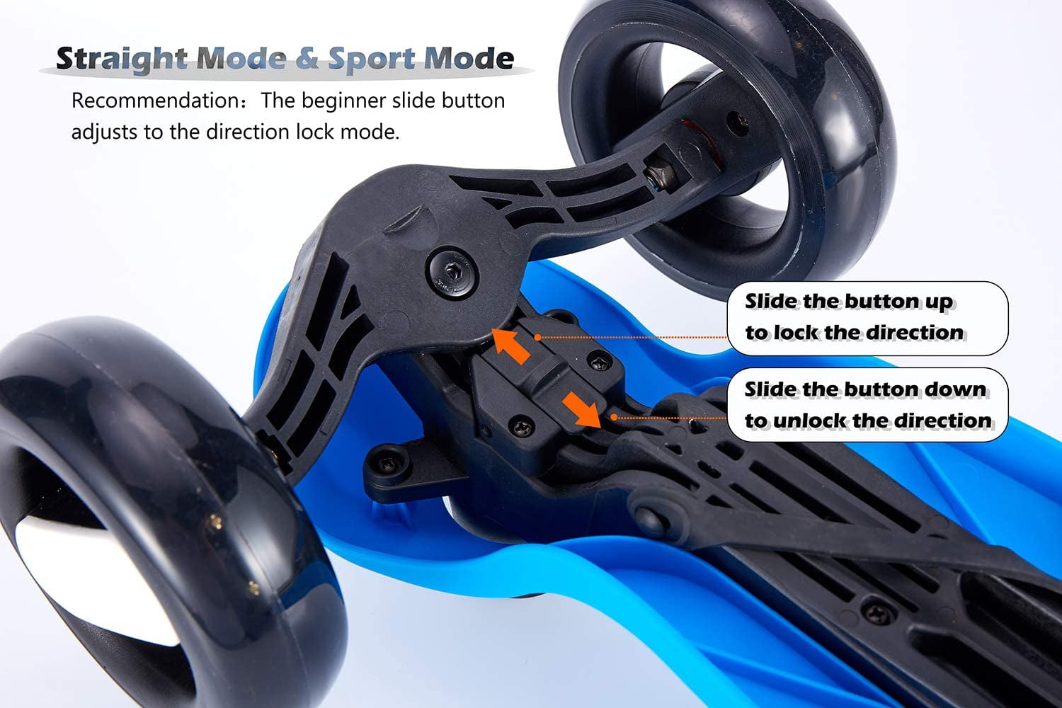 HighTech Mega GlideKick 3-Wheel Foldable Scooter With Lightup Wheels & Extendable T-Bar - Blue