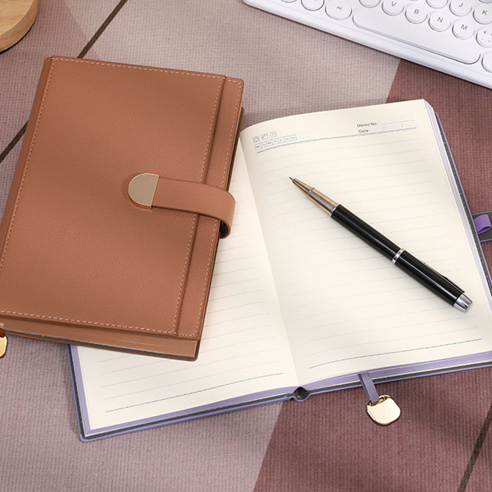 Professional PU Leather Notebook 300 Pages Lined Ribbon Bookmarks Button Closure Hardcover Journal for Writing