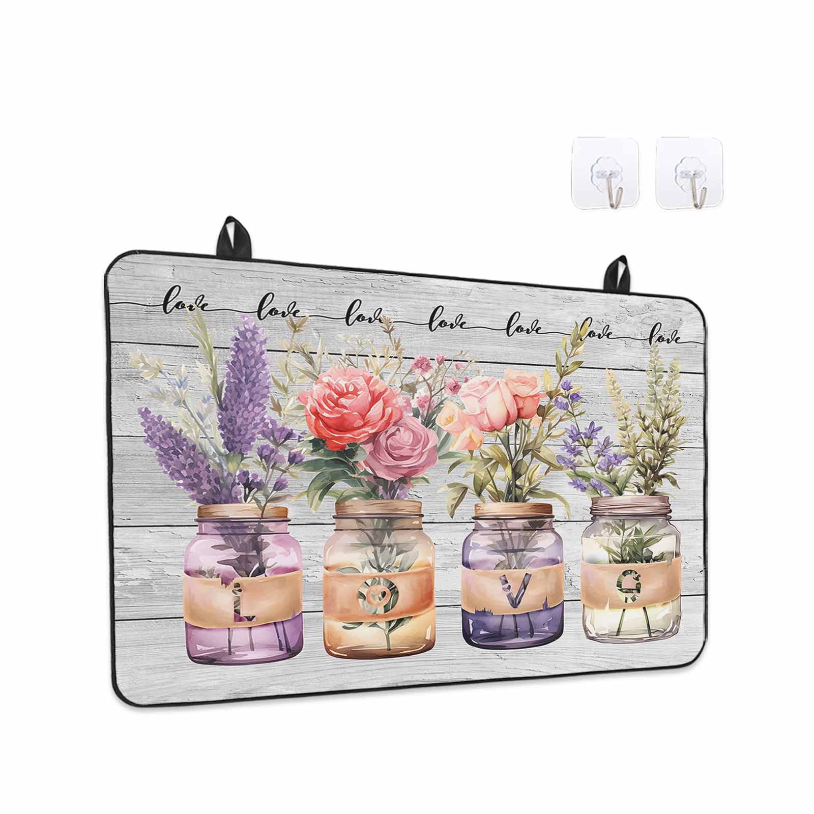 Valentine's Day, Stove Top Cover for Electric Stove, Heat-proof & Non Slip Glass Top Stove Cover Protector, Retro Lavender Roses Flowers Leaves Bottle Kitchen Flat Cooktop Rubber Mat 24x21 Inches