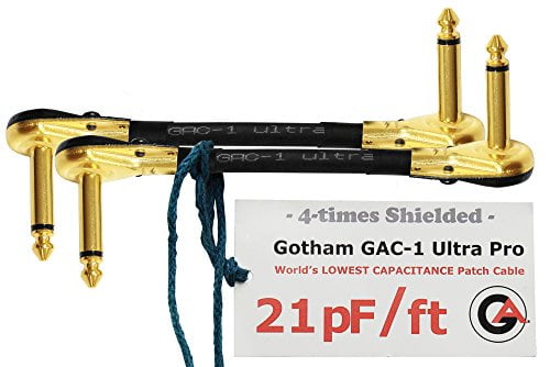 8 Inch Custom Made by WORLDS BEST CABLES Gotham GAC-1 Ultra Pro 6.35mm Guitar Bass Effects Instrument Low-Cap 21pF//ft Low-Profile R//A Pancake Plugs S-Shaped Patch Cable /& Gold 6 Units
