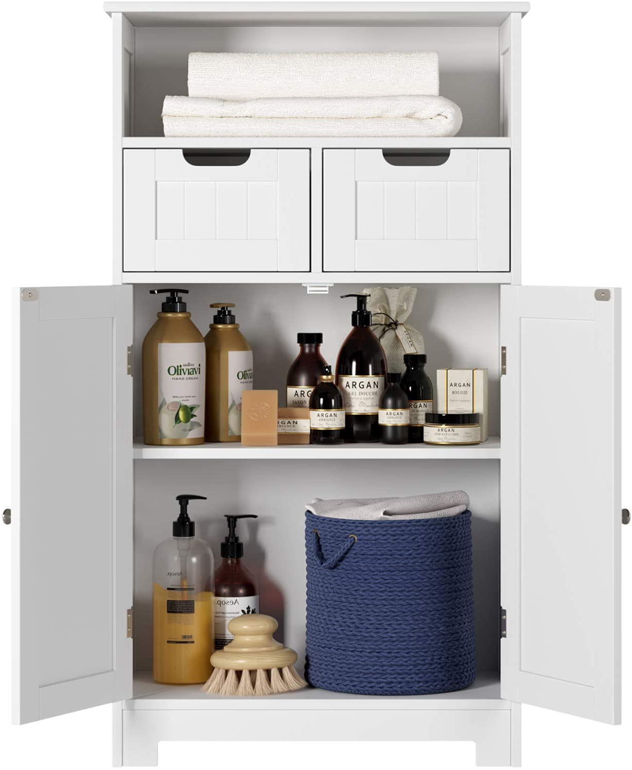 Homfa Bathroom Floor Storage Cabinet, Wood Linen Cabinet with Adjustable Shelf, Free Standing Organizer for Office Living Room, White
