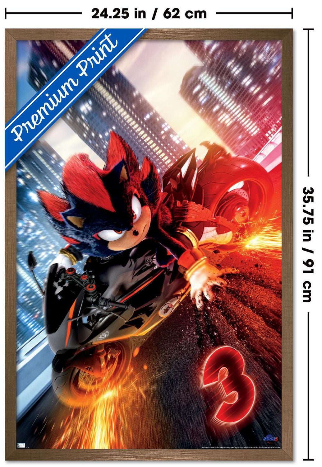 Sonic the Hedgehog 3 - Shadow Motorcycle One Sheet Wall Poster, 14.725" x 22.375" Framed