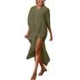 thumbnail image 2 of Oksale Womens Bathing Coverups Soft Cozy 3/4 Sleeve Cotton Dress Casual Button Down Beach Cover Ups Army Green Free Size, 2 of 10