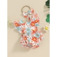 thumbnail image 3 of Bagilaanoe Newborn Baby Girl Summer Rompers Flower Print Fly Sleeve Bodysuits + Hairband 3M 6M 12M 18M Infant One Piece Jumpsuit, 3 of 6