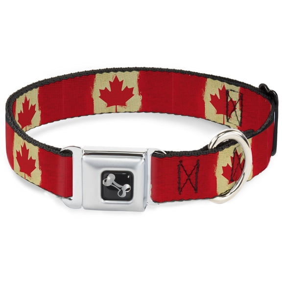 Buckle-Down Pet Collar, Dog Collar Metal Seatbelt Buckle, Canada Flag Painted, 9.5 to 13 Inches 1.0 Inch Wide