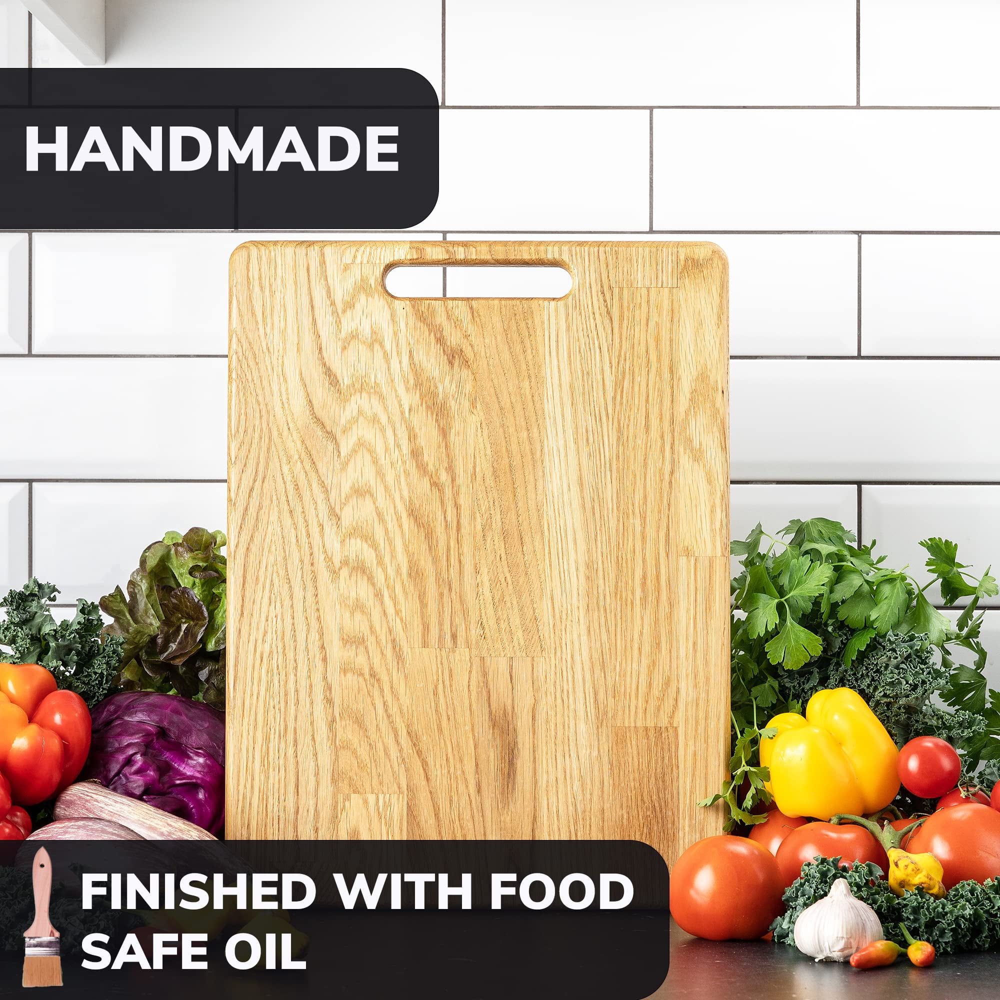 Cutting Board - 16x12 Inches Large Wood Cutting Board - Oak Cutting Board with Handle - Steak Board - Fruit Cutting Board - Real Wood Cutting Board - Chopping Board for Kitchen