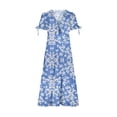 thumbnail image 3 of SMihono Robe Maxi Boho d'Été pour Femmes Grande Taille Femmes 2023 Robe Boho d'Été Nœud devant Col en V Profond Manches Courtes Floral Décontracté Fête Plage Robes Maxi Plage Robe d'Été, 3 of 4