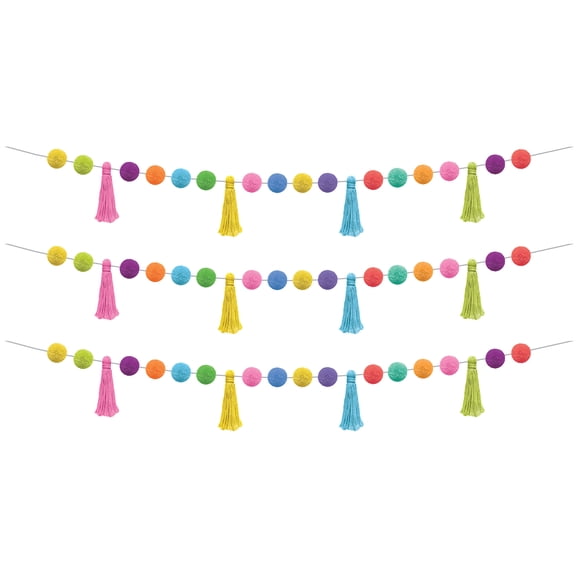 Teacher Created Resources Colorful Pom-Poms and Tassels Garland, Pack of 3