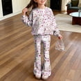 thumbnail image 2 of Grblisyd Girls Outfits Size 10-12 2 Piece Long Sleeve Crew Neck Cute Cartoon Print Sweatshirt Top and Flare Pants Set, 2 of 7