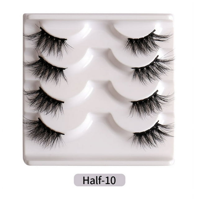 Nvzi 4 pares de pestañas de visón tenues, pestañas postizas de volumen de aspecto natural, medias 10