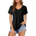 thumbnail image 2 of FASHOFT V Neck T Shirts for Women Short Sleeve Tshirt Basic Tee Curved Hem Spring Summer Tops Black L, 2 of 4
