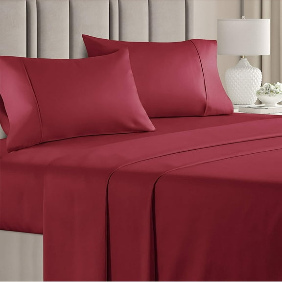 DBOZE California King Cotton Blend Sheet Set 4 Piece Luxury Sheets Extra Soft Deep Pockets Breathable & Cooling Comfy Burgundy