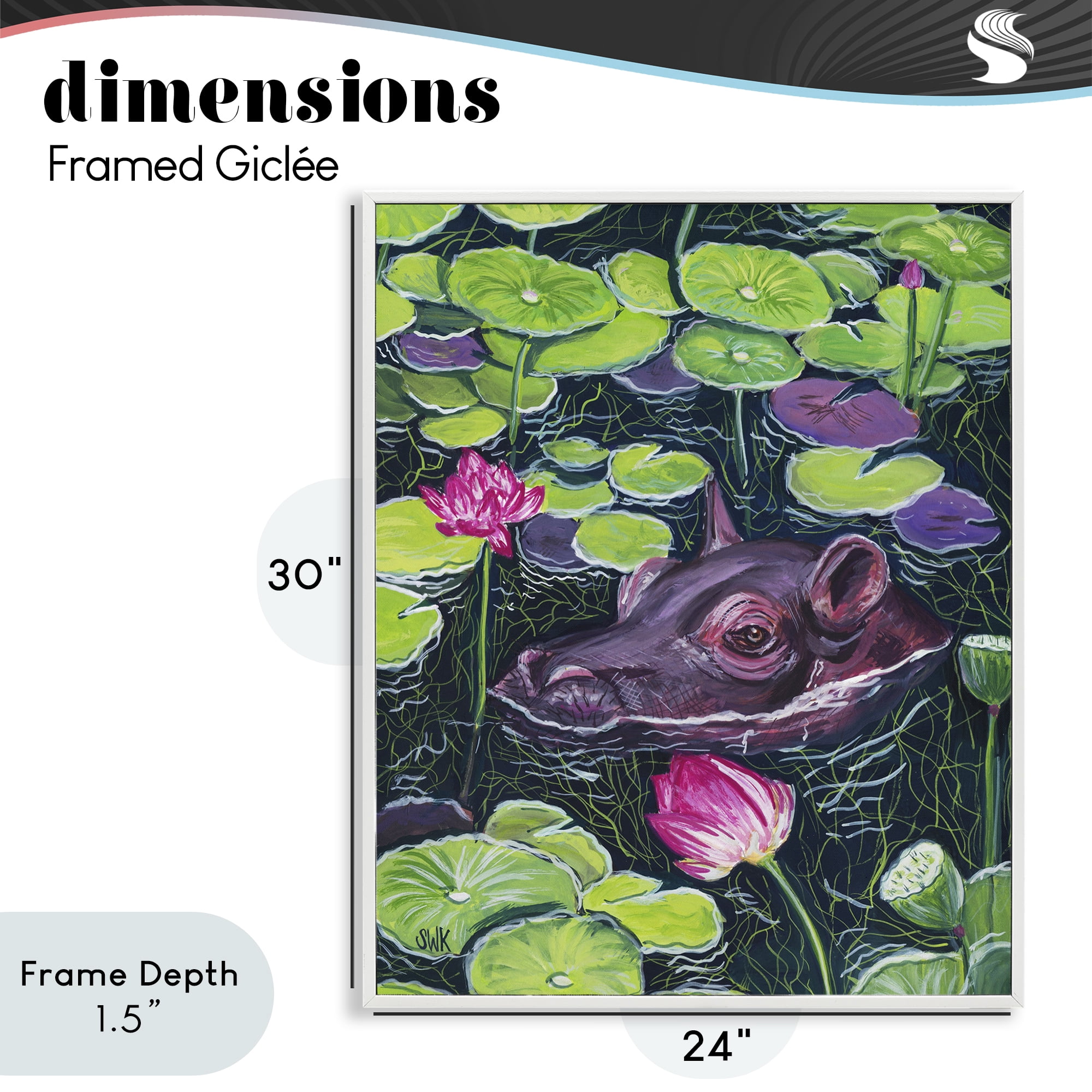 Stupell Industries Hippo & Blossoms Pond White Framed Giclee Art, design by Sarah Waldron Kimball