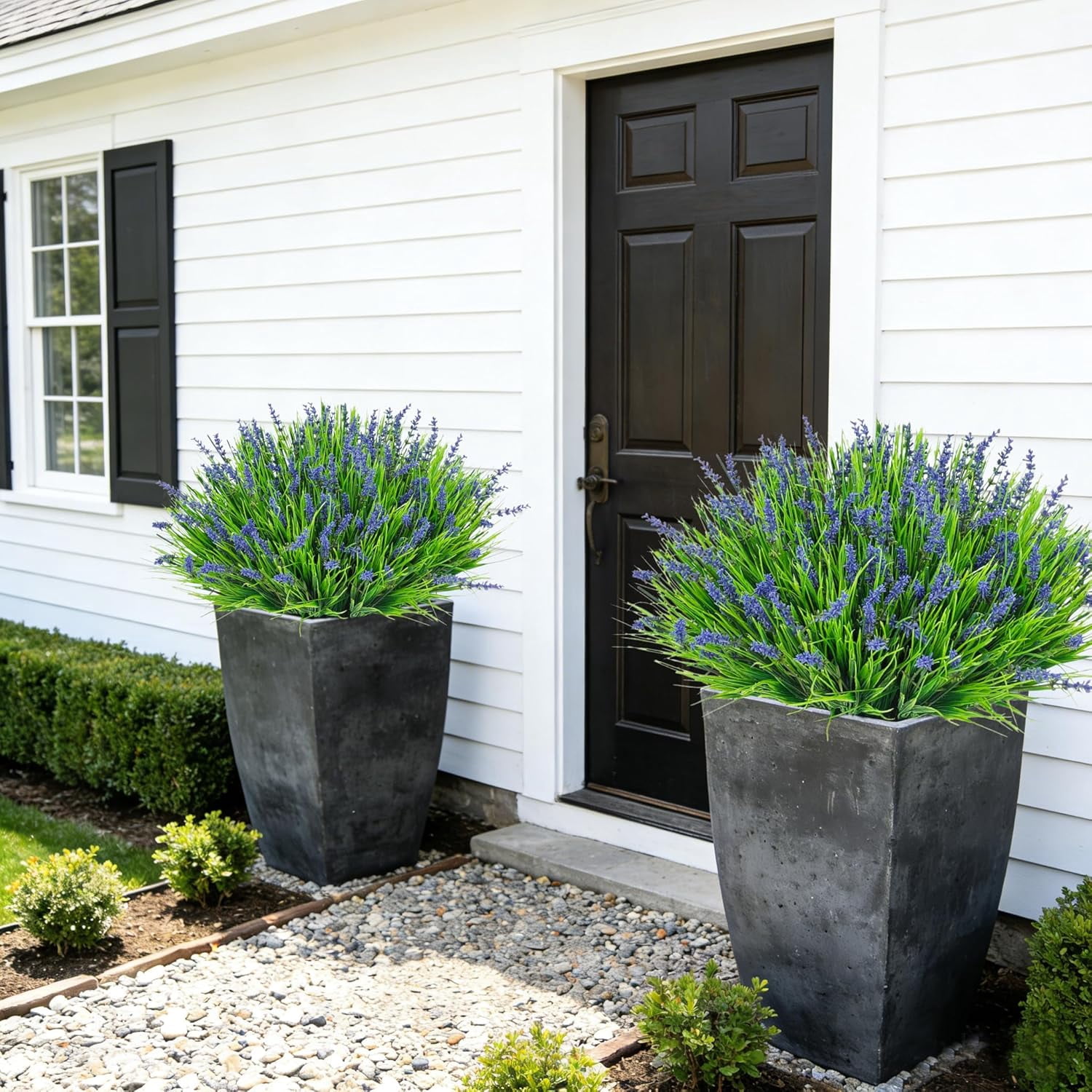 24 Bundles Artificial Plants Flowers Outdoor, Faux Lavender Fake Monkey Grass UV Resistant Plastic Plant for Porch Garden Patio Window Home Decor, Purple