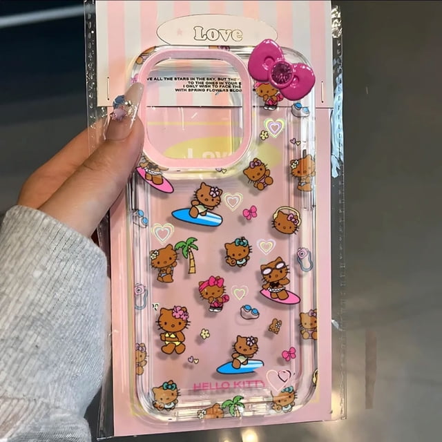 Funda de teléfono de playa Sexy negra de Hello Kitty para iPhone 16 15 14 13 12 11 Pro Max XR XS MAX 7 8 Plus Y2K Pink Girl Laser ShiningCover