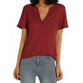 thumbnail image 6 of Women's Waffle Pattern T-shirt Loose V-neck Short Sleeve Pullover, 6 of 10