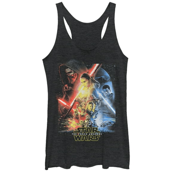 Women's Star Wars The Force Awakens Cool Poster  Racerback Tank Top Black Heather X Large