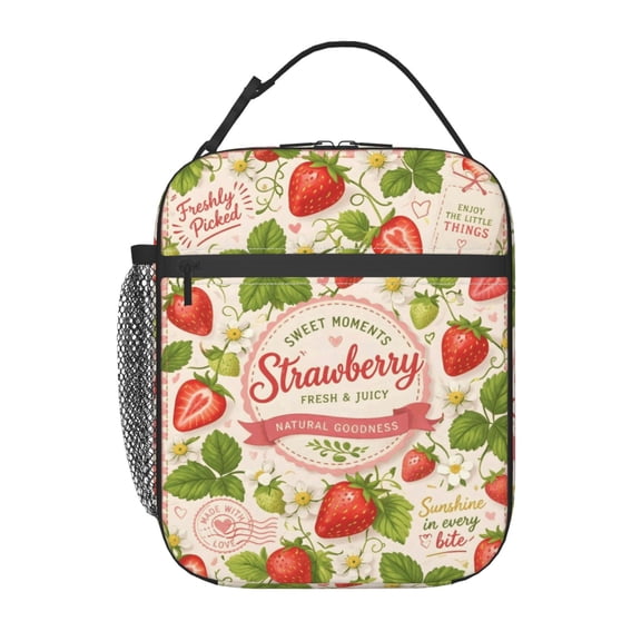 Sweet Summer Strawberry Lunch Bag Reusable Thermal Lunch Tote with Handle for Women and Men