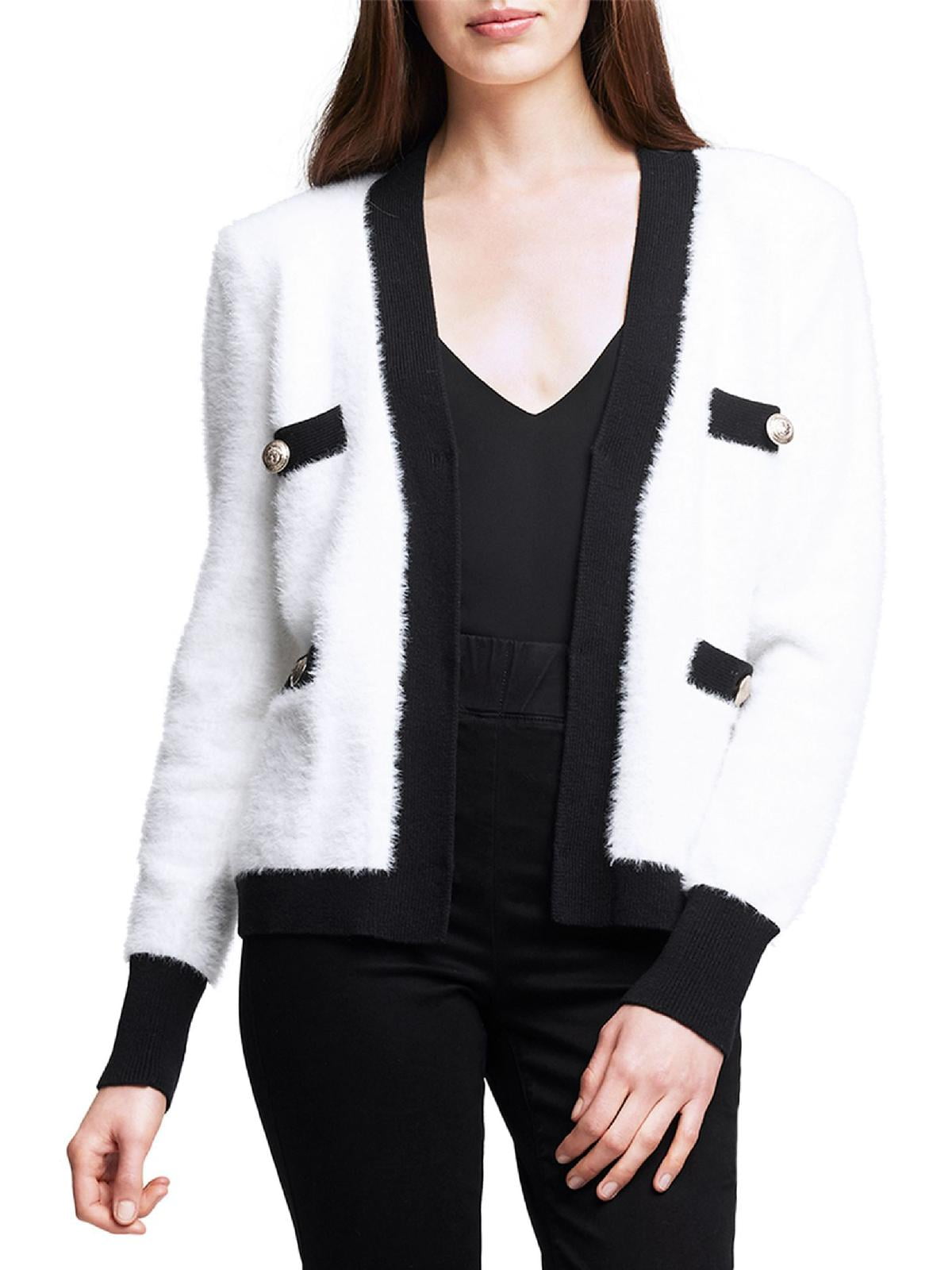 L'Agence Womens Kai Contrast Trim Eyelash Cardigan Sweater - Walmart.com