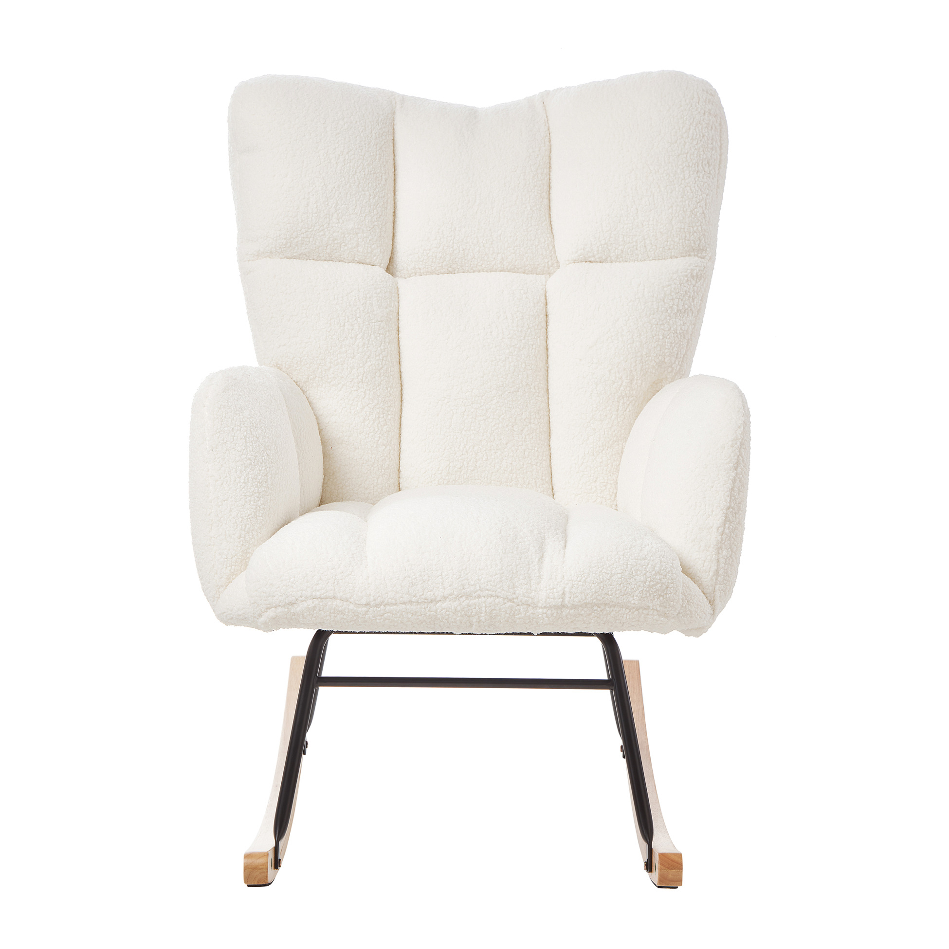Nursery Rocking Chair Teddy Upholstered Glider Rocker Rocking Accent Chair Padded Seat with High Backrest Armchair Comfy Side Chair for Living Room Bedroom Offices, Ivory Teddy