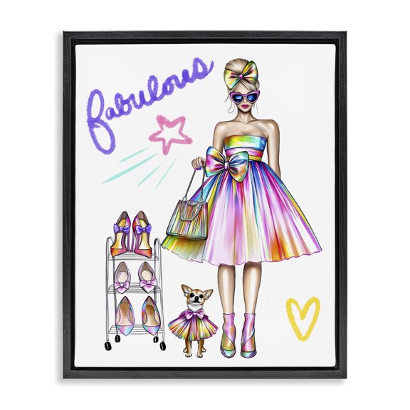 Stupell Industries Glam Fabulous Girl & Dog Black Floating Frame Canvas Art, 17 x 21, by Jess Stempel
