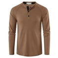 thumbnail image 2 of Lu's Chic Men's Long Sleeve Henley Solid Waffle Knit Tshirt Quick Dry Tees Fall Casual Top Slim Fit Lightweight Crew Neck T-Shirt Khaki Brown XX-Large, 2 of 3