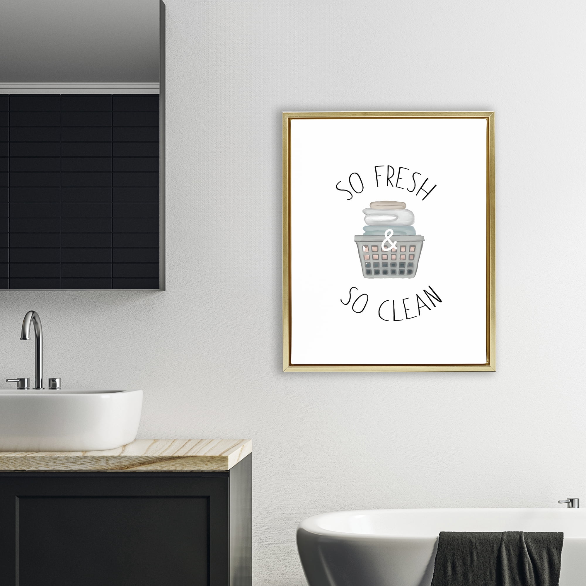 Stupell Industries So Fresh Laundry Basket Gold Framed Floater Canvas Wall Art, design by Elizabeth Medley