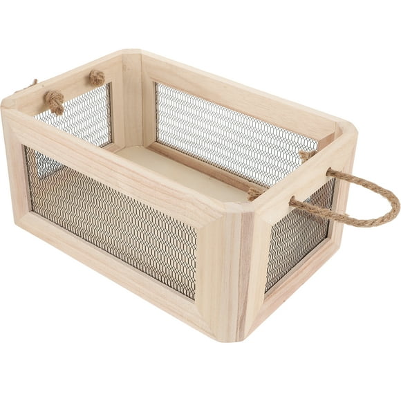 Cube Storage Bin Wooden Cube Organizer with Handle Sundries Storage Wooden Wire Box