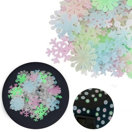 

50 Pcs Glow in Dark Snowflake Multicolor Wall Stickers Wall Decals Ceiling Decals for Kids Girls Boys Bedroom