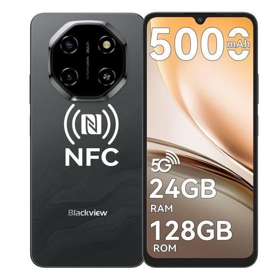 Blackview Shark 6 Unlocked Android Phones 5G (2025), Android 15 Cell Phone Unlocked, 6.88" 120Hz Display, 24GB 128GB/2TB, 16MP 8MP AI Camera, 5000mAh/18W,Fingerprint/Face ID,Dual SIM/GPS/OTG/NFC,Blac